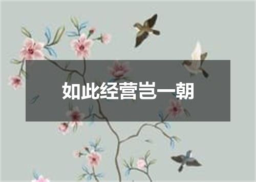 如此经营岂一朝