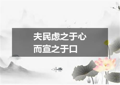 夫民虑之于心而宣之于口