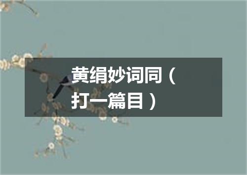 黄绢妙词同（打一篇目）
