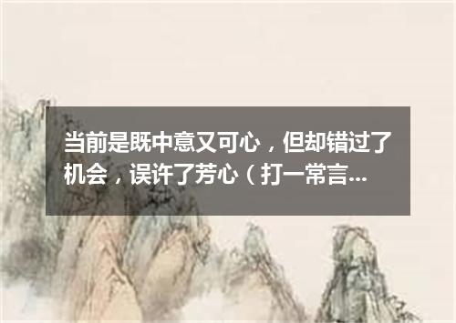 当前是既中意又可心，但却错过了机会，误许了芳心（打一常言俗语）